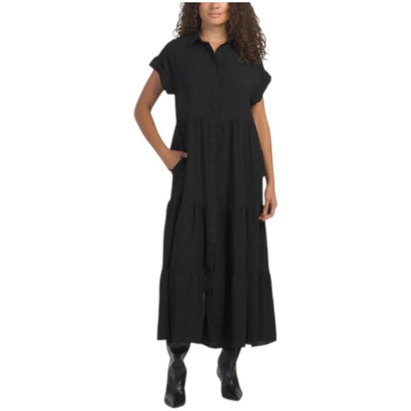 MAX STUDIO Button Front Tiered Maxi Shirt Dress - Picture 1 of 2